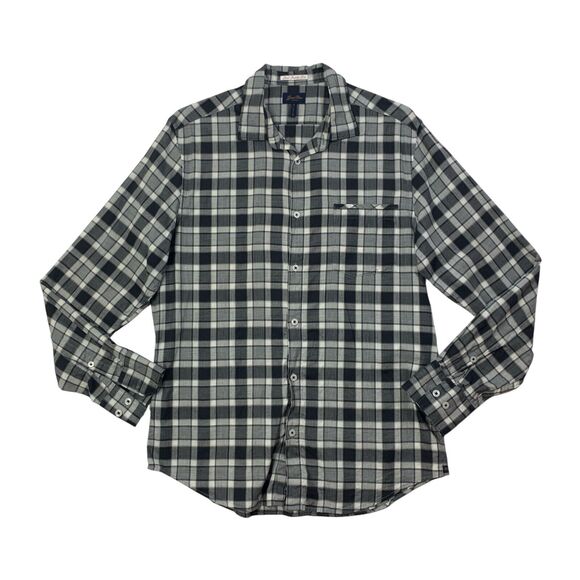 Good Man Shirt Men Medium Charcoal White Western Long Sleeve Checkered Button Up - Picture 1 of 9